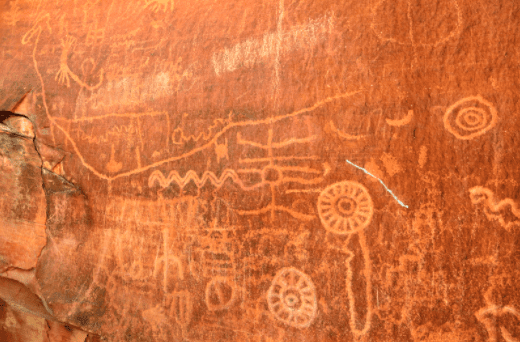 Red Rock Displays Ancient Petroglyphs 